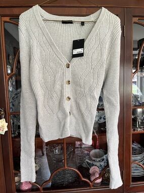 ATM Anthony Thomas Melillo Cream Cable V-Neck Button Cardigan NWT
